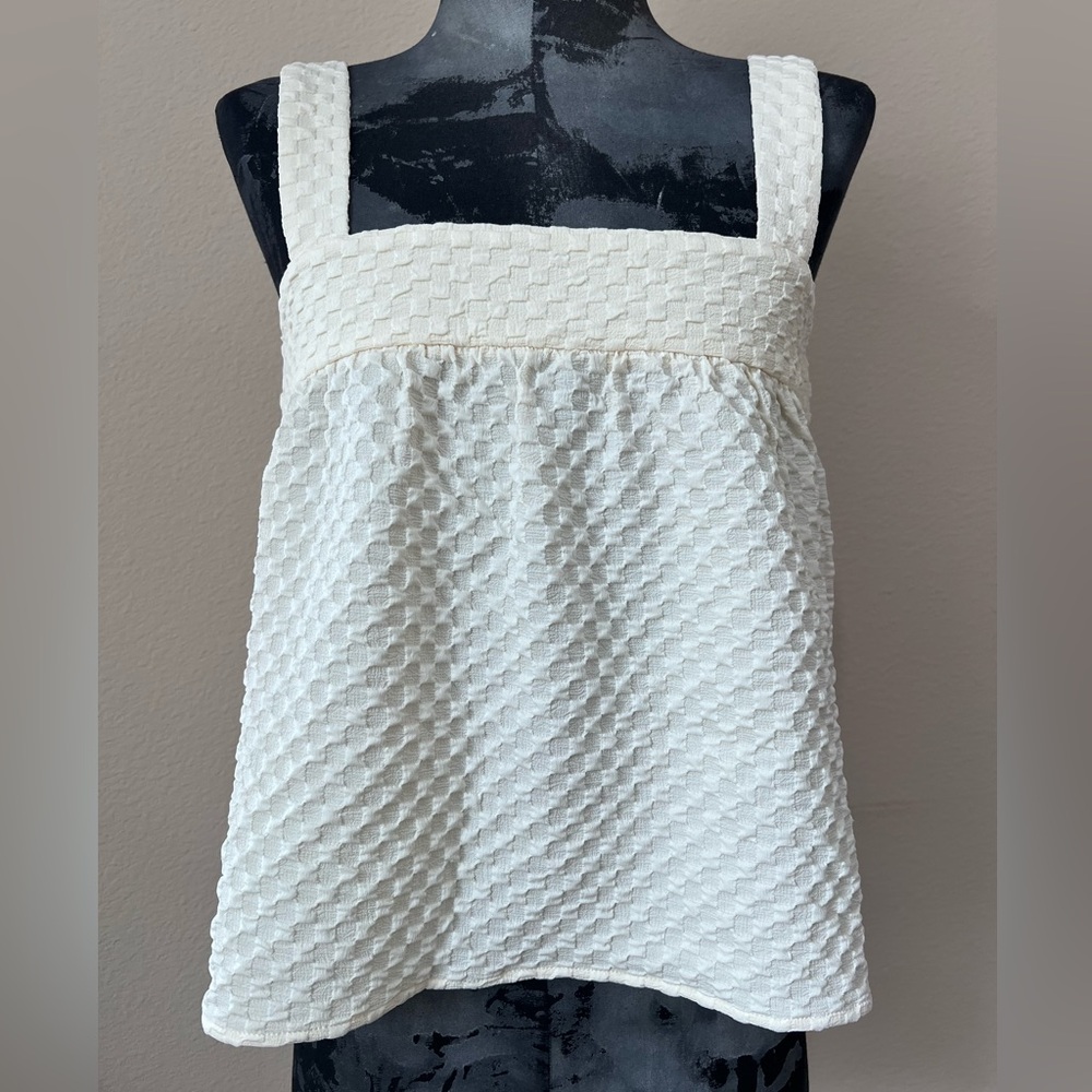 NWT Textured Ivory Tank Top Size L Boho Chic Sleeveless Square Neck Cott…